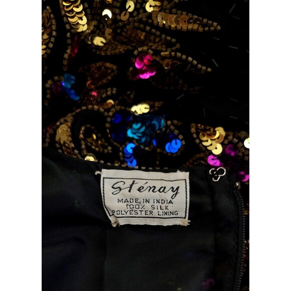 Vintage 80s STENAY Art Deco Sequined Beaded 100% Silk Party Dress Size 10 India - Picture 9 of 9